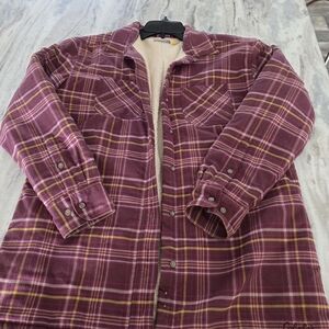 Cabela's Sherpa Lined Flannel Shirt Jacket Long Sleeve Button Size Small